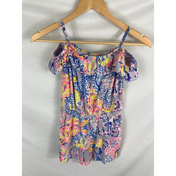 Lilly Pulitzer Girls Emoni Romper in Lilac Verbena Ruffle Size L 8-10 - Picture 3 of 5